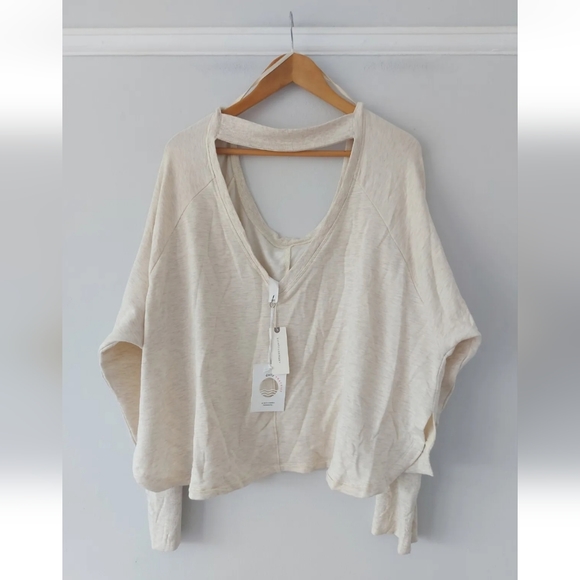 Anthropologie Daily Practice Light Sand Arvon Open Back Sweatshirt New - Picture 6 of 6